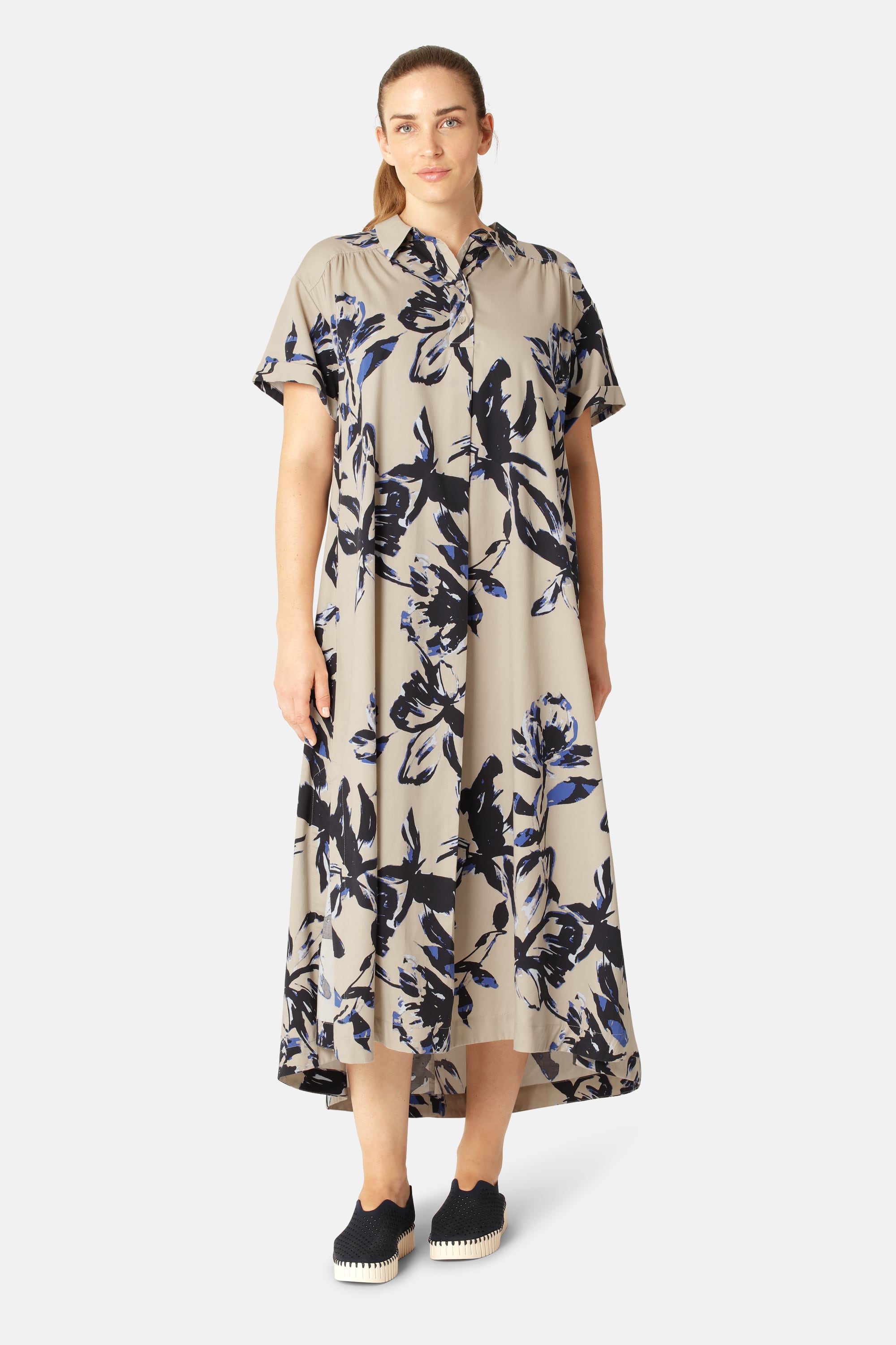 Vestido Largo en Línea A - Sand Artsy Stroke Flower